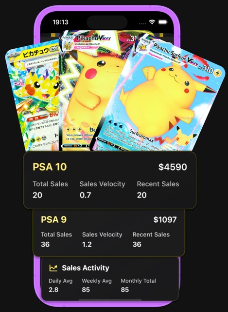 Pokemon TCG Scanner app interface showing card scanning with price display